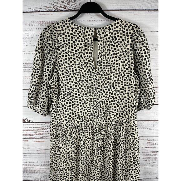 H&M Dress Women's Small White Floral Tiered Swing Midi Puff Sleeve Ruffle Hem - Picture 6 of 9